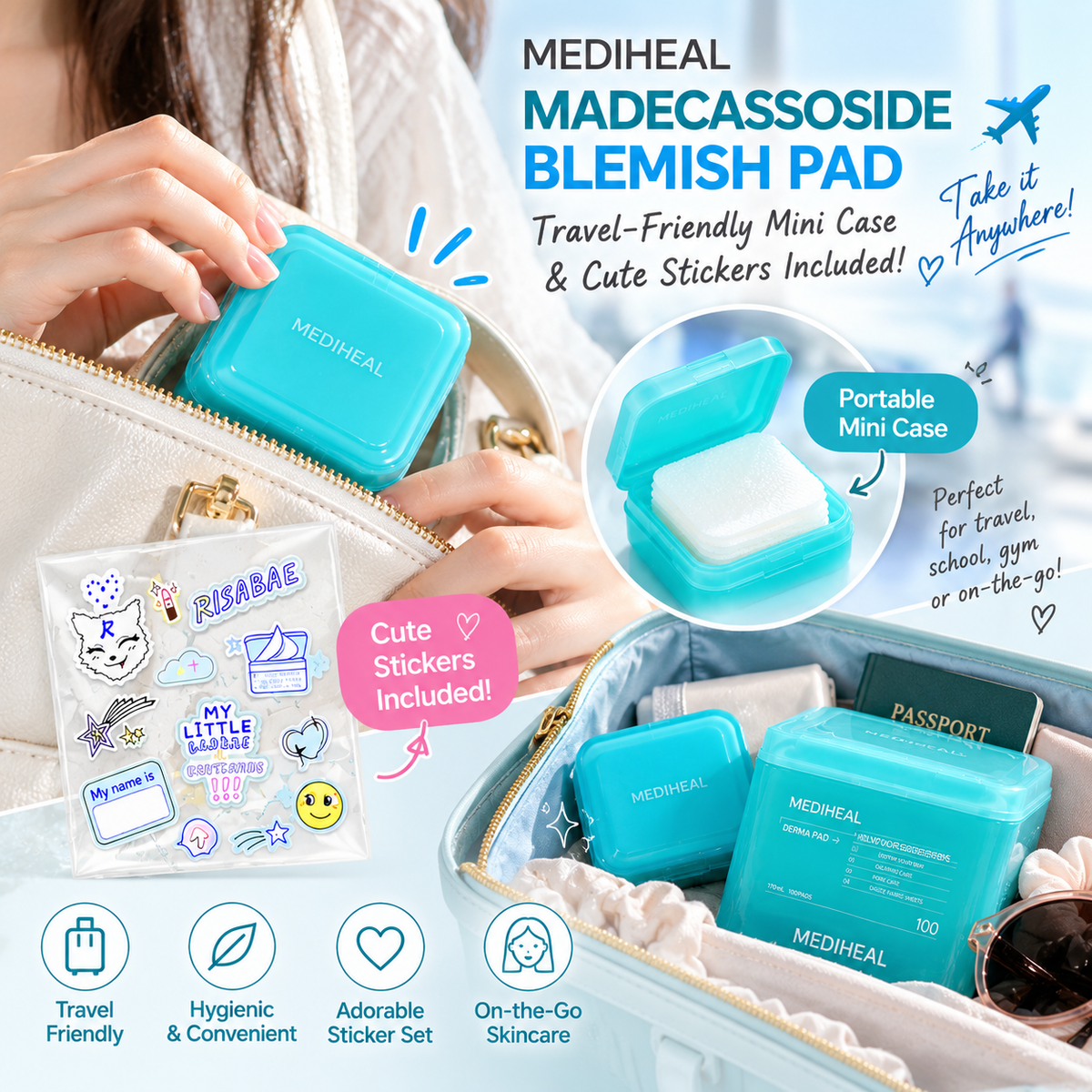 MEDIHEAL Madecassoside Blemish Pad Special Set-200pad +Travel Case